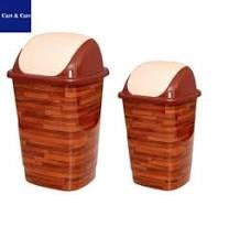 Plastic Dust Bin With lid-Wooden Design For Home Kitchen